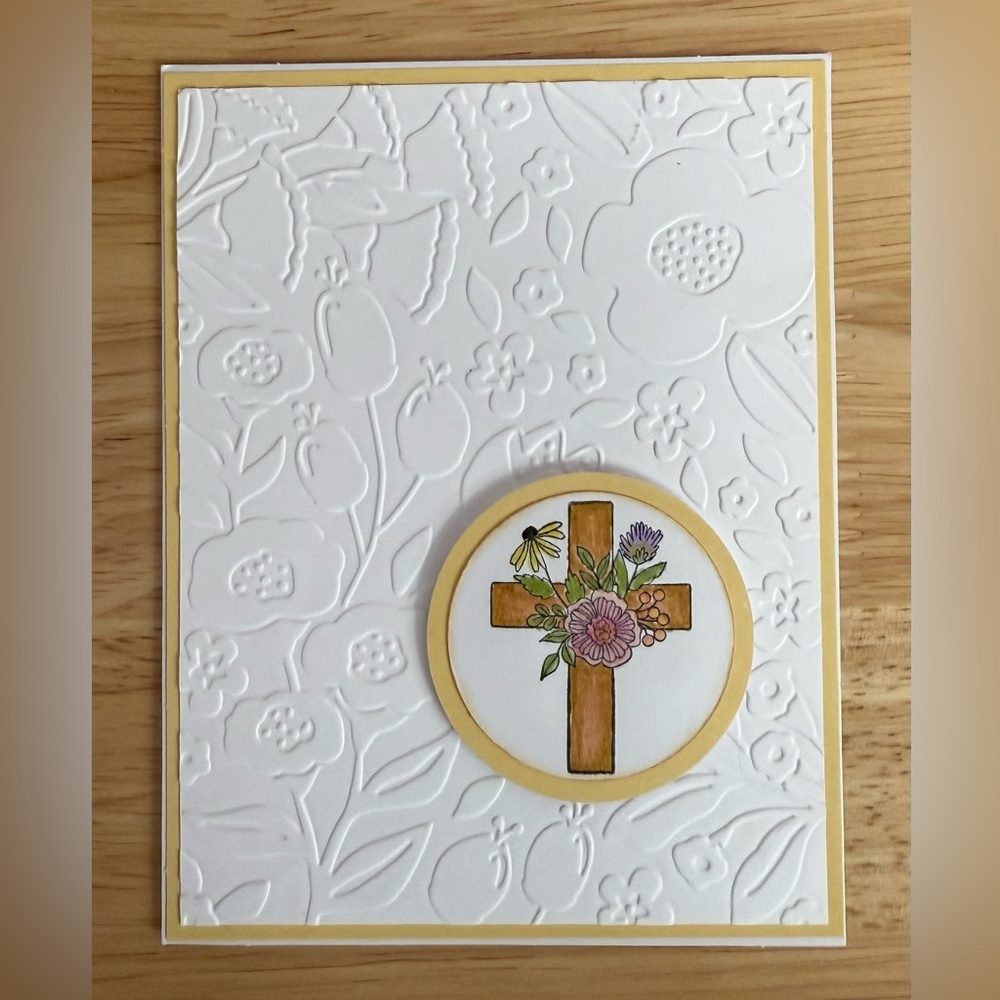 Handcrafted Floral Embossed Greeting Card with Cross